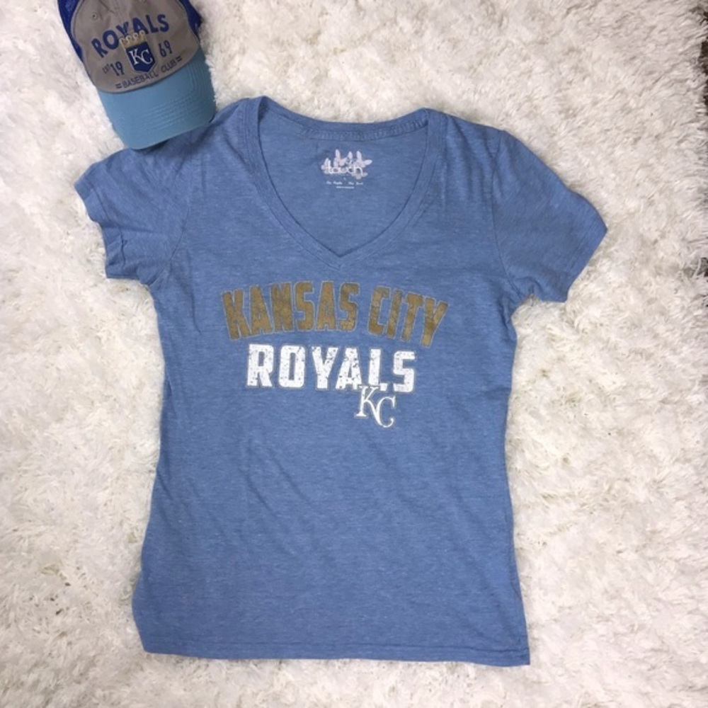 Kansas City Royals Lt Blue V-Neck Tee Size L, EUC